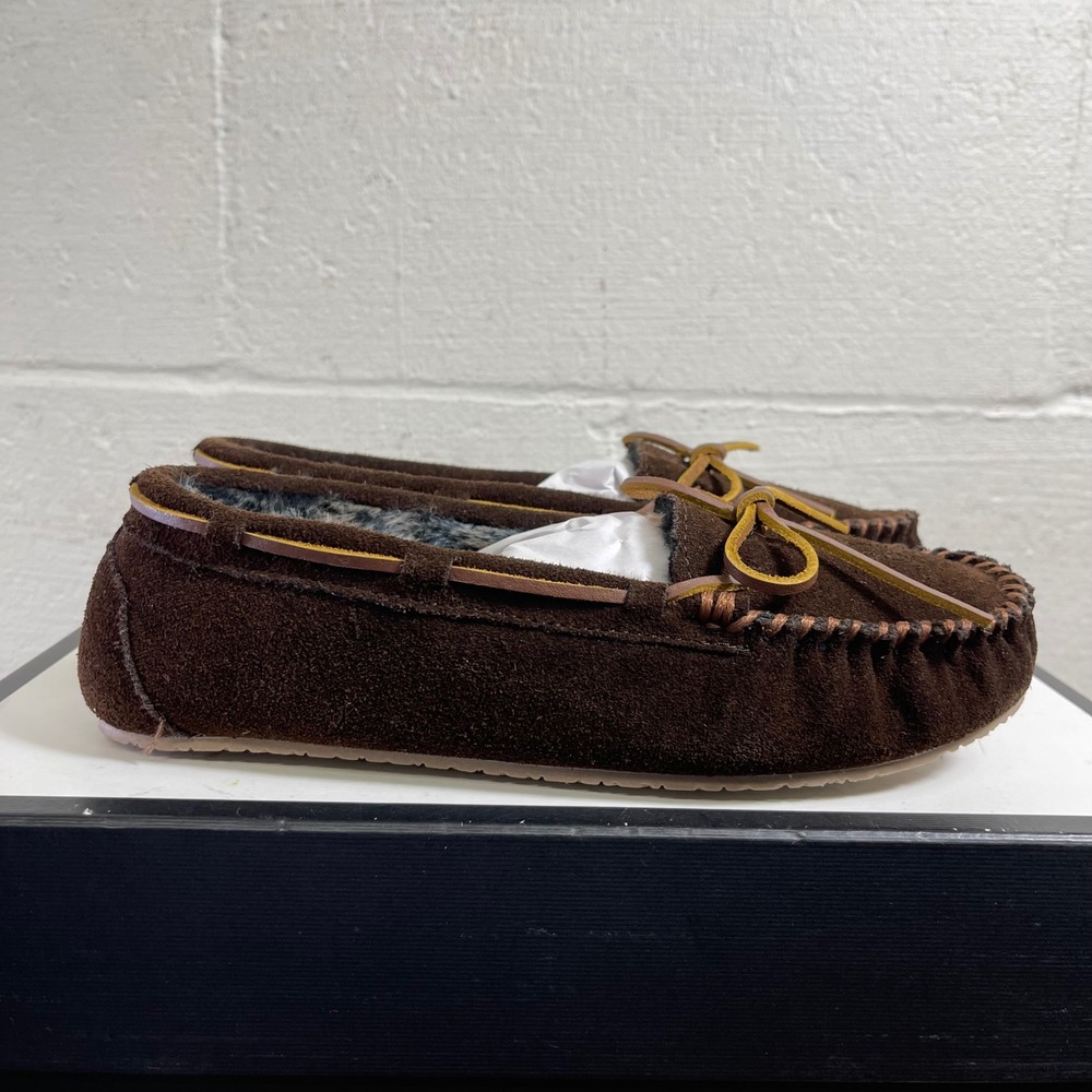 Minnetonka Cally Brown Suede Faux Fur Moccasin Slippers‎ Slip On Women's 10 US